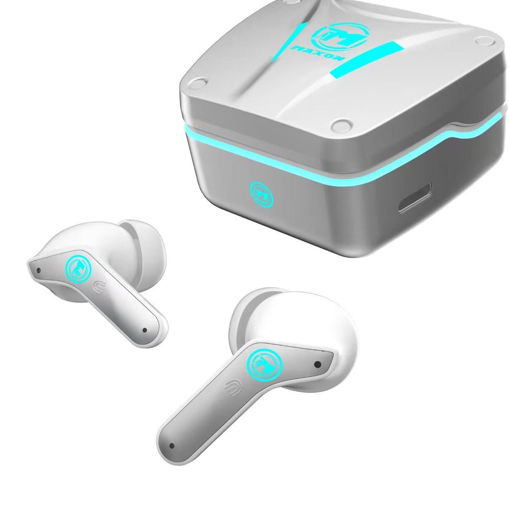 Maxon G300 Gaming x music Wireless Gaming Earbuds | White Silver | RGB Breathing Lights | Bluetooth 5.3 | 35ms Ultra Low Latency | ENC Mic | 36H Playtime